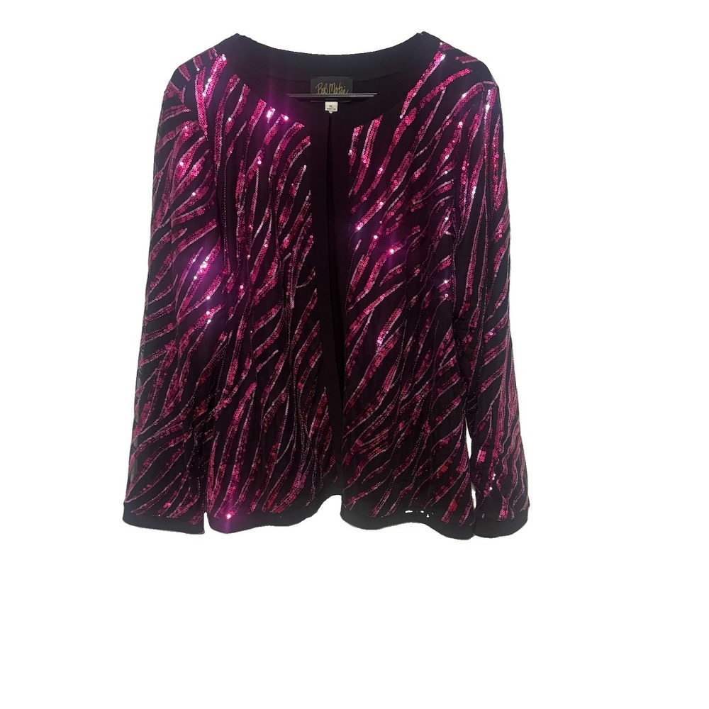 Bob Mackie Sequin Glitter Jacket Pink XL